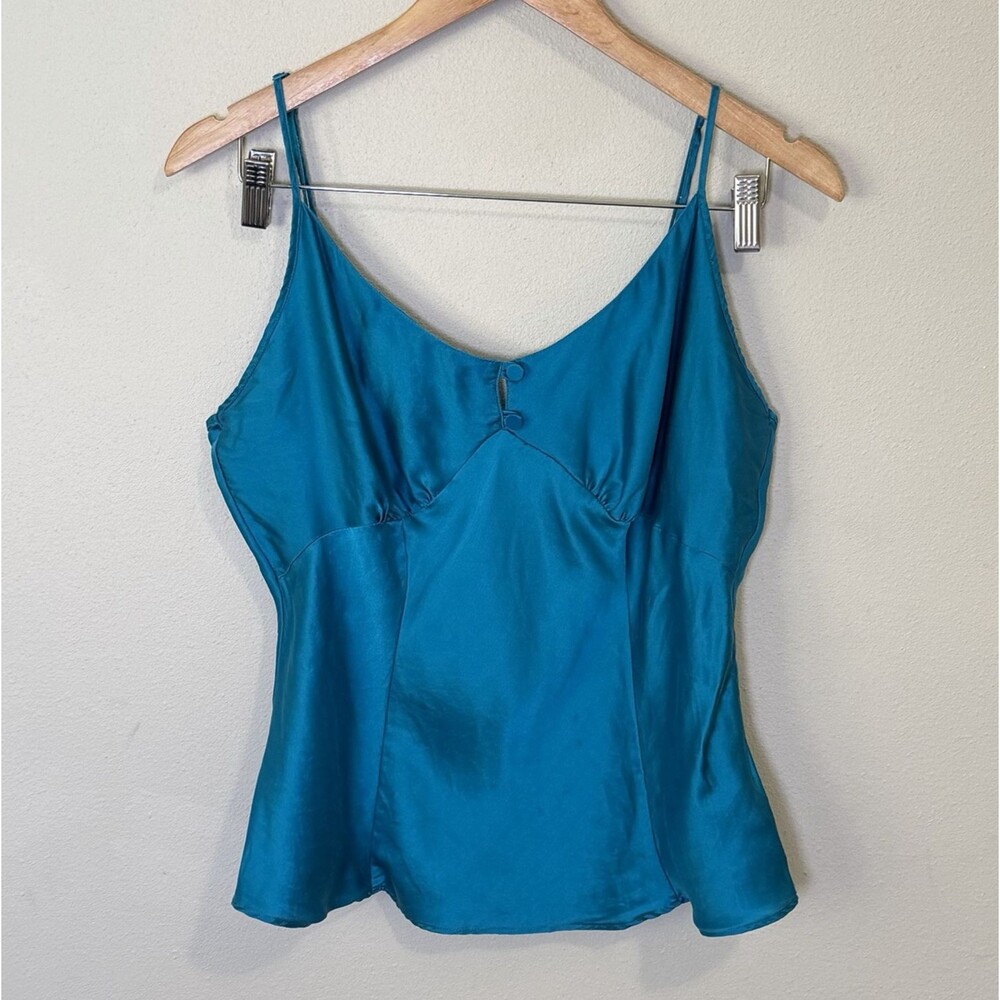 Vintage Y2K Victorias Secret 100% Silk Cami Babydoll Top Womens L Teal Blue